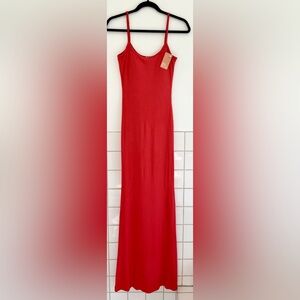 Popilush Chic Orange Spaghetti Strap Rib Knit Maxi Dress. Sz:M. NWT